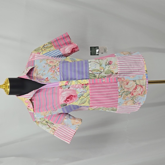 Lauren Ralph Lauren Vintage Patchwork Button Front Collar Pink Blue Size Small - Picture 1 of 10